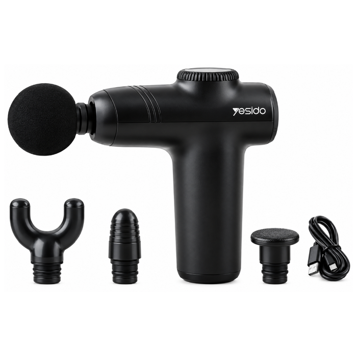 Yesido MG01 Massage Gun 5 Speeds Deep Tissue with 4 Heads - Black