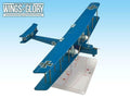 Wings Of Glory: Zepplin Stakken R.IV model airplane in blue with detailed design on a game base