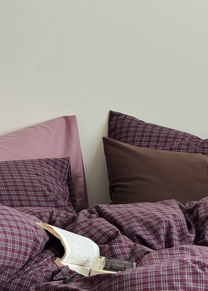- Ever Lasting - Zinnia Gingham Washed Cotton Bedding Set / Pink + Purple - Bedding Set - Ever Lasting