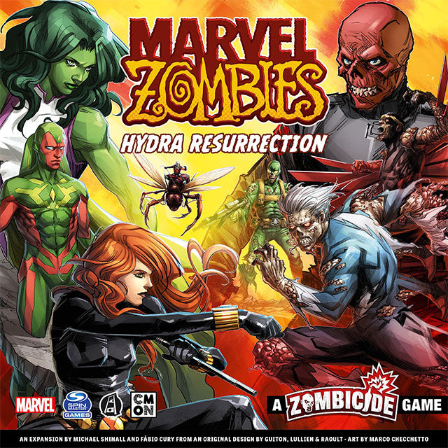 Zombicide: Marvel Zombies Hydra Resurrection board game featuring heroes and zombies in vibrant artwork