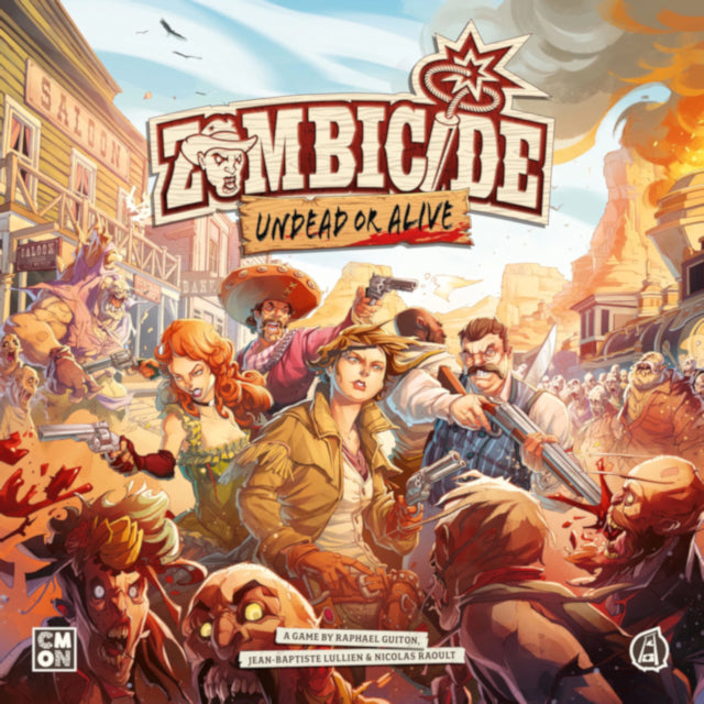 Zombicide Undead Or Alive Core Box featuring Western theme and colorful character illustrations